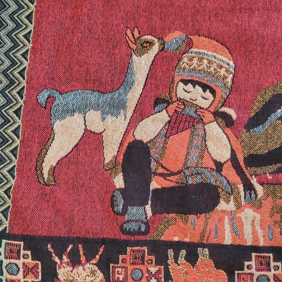 Handmade Peruvian Alpaca Wool Shawl Wrap Tapestry - Picture 2 of 9